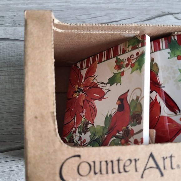 CounterArt Mug and Coaster Set, Joyous Poinsettia, Poinsettia and Cardinal - Picture 3 of 6